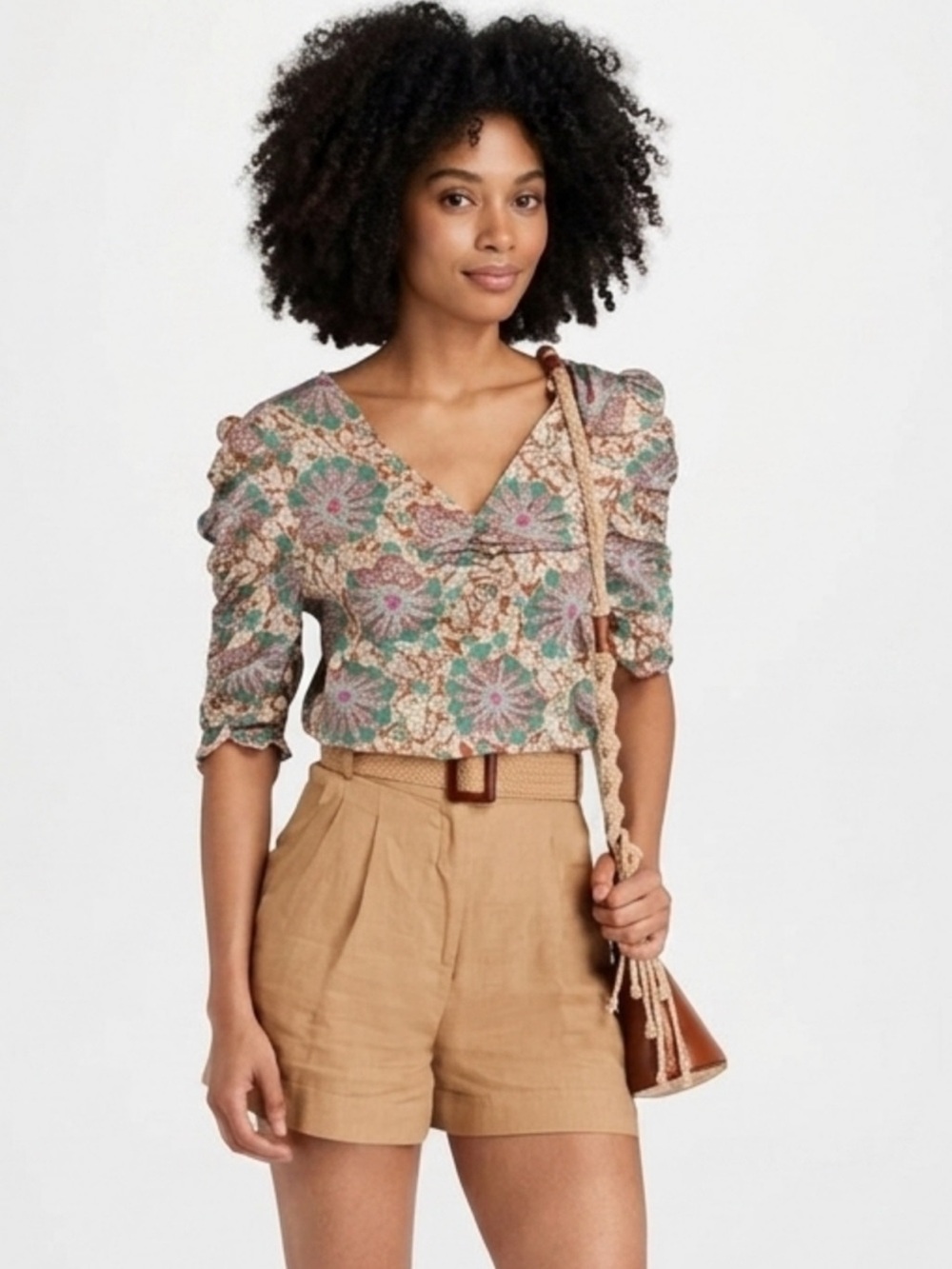 VERONICA BEARD Henrieta Carnation Medallion Floral Print Silk Top